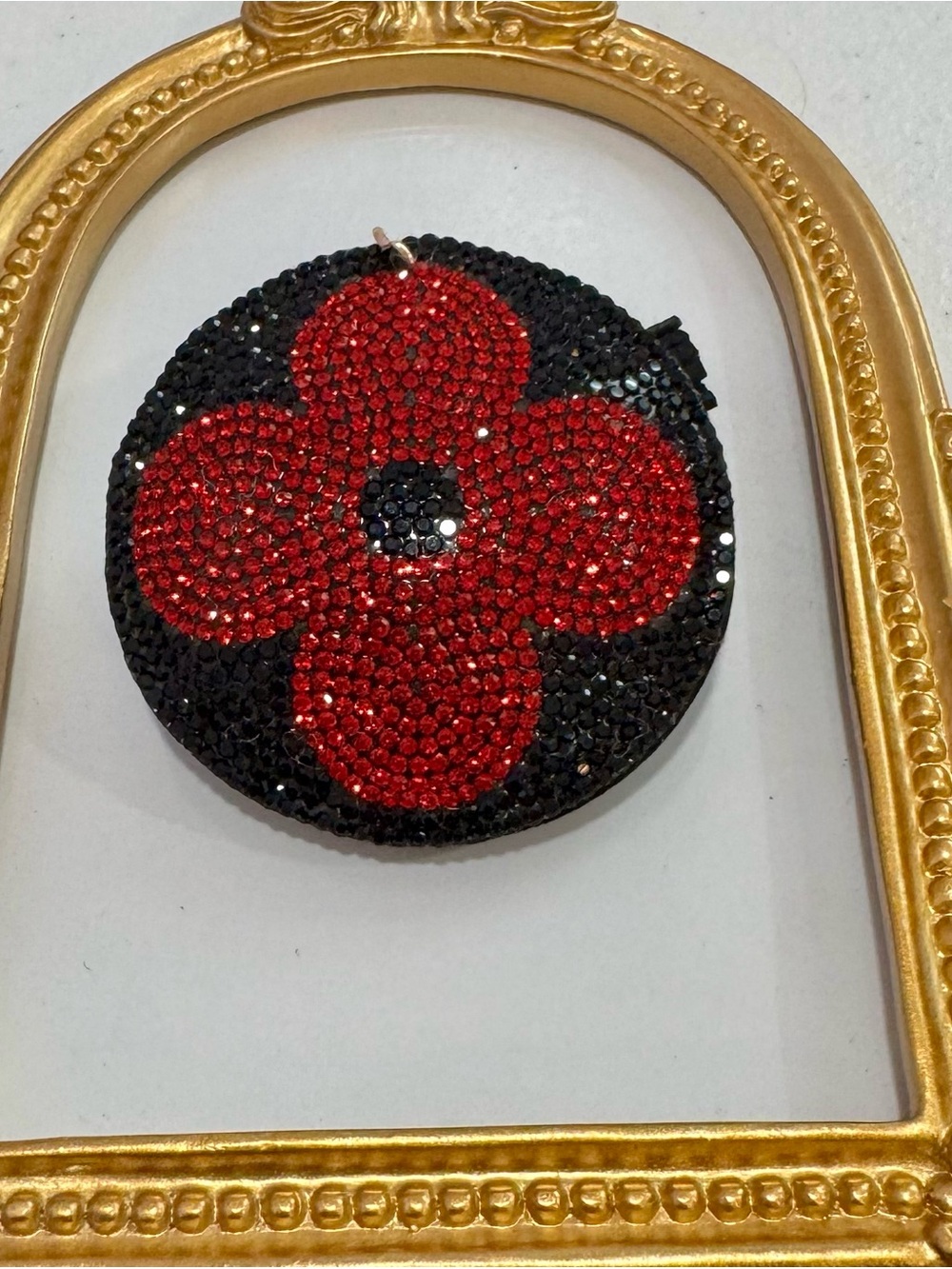 New Round Black & Red Crystal Flower Motif Keychain